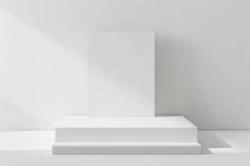 Elegant abstract white podiums with sunlight with shadow on white background for product display....