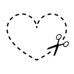 Cut Here Symbol with Scissors heart shape black line color vector 10 eps
