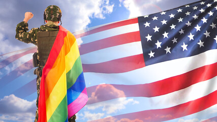 Us army transgender policy. Social issues. LGBT flag.3d illustration
