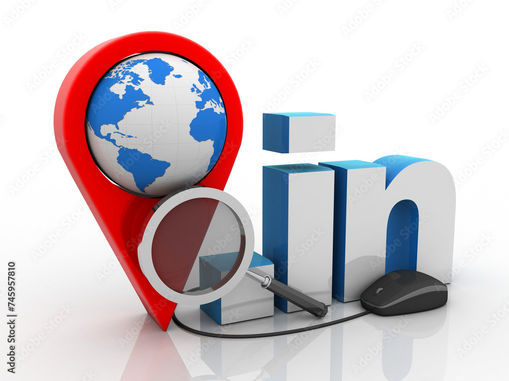Poster 3d rendering globe with dot in near navigation sign