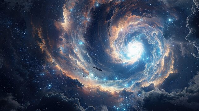 A mesmerizing quasar illuminating the depths of space, its cosmic beauty a backdrop for an adventurous scuba diver exploring alien oceans