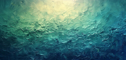 Fototapeta na wymiar Textured Oceanic Waves Abstract Art An abstract representation of ocean waves, this art piece features textured layers of teal and green with a luminous glow, reminiscent of the sea. 