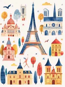 Charming and adorable French-themed illustration set (tricolore).