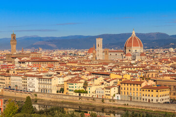 Panoramic view of Florence city from Michelangelo Hill in Tuscany, Italy