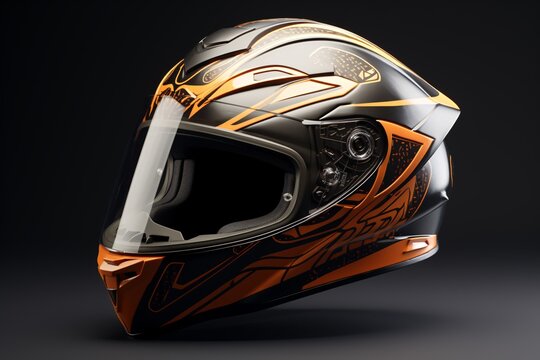 a black and orange motorcycle helmet