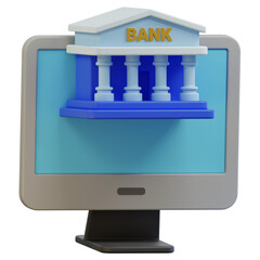 open internet banking on monitor computer 3d illustration