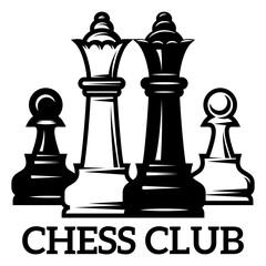Vector monochrome set of chess pieces as a template for design
