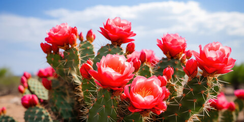 Blossoming Nature's Prickly Beauty: Vibrant Floral Delights in the Desert