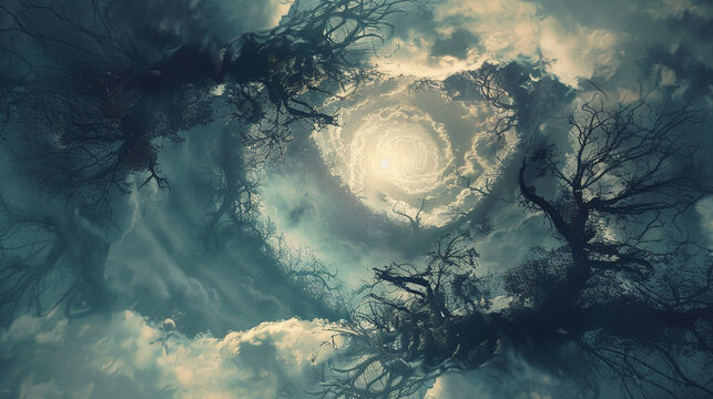 A surreal landscape where gravity defies logic, dreamy shadows twist into nightmares, a realm of endless hallucination