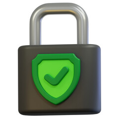 protection lock with check mark shield 3d illustration