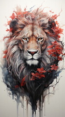 Sketch of a wild lion tattoo.