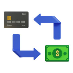 switch payment method from credit card to dollar money 3d illustration
