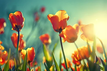 Fotobehang field of tulips © Vasili