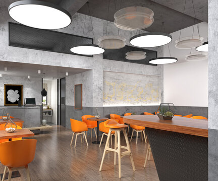 3d render cafe restaurant bar interior