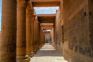 Philae temple complex, an island-based temple complex in the reservoir of the Aswan Low Dam, downstream of the Aswan Dam and Lake Nasser, Egypt