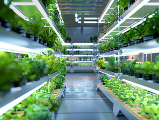 High-tech greenhouses, automated systems nurturing crops with specialized agricultural equipment