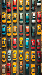 Arial view of a mega city commuting of various vehicles of size and color - 745962487