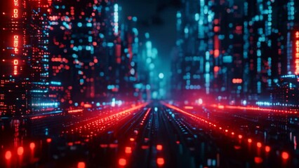The digital cityscape is formed by the neon circuit lines and data streams of the Neon Matrix, a testament to human progress. - Powered by Adobe