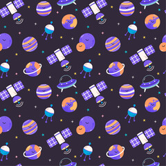 Childish seamless pattern space elements vector
