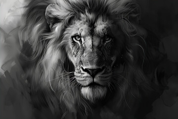 Lion's Face in Monochrome
