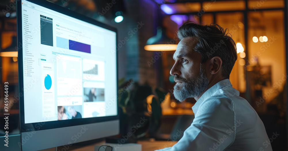 Aufkleber successful entrepreneurs looking into a big monitor. generative ai.