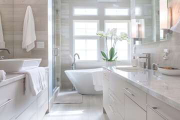 Contemporary bathroom interior with clean lines, modern fixtures.