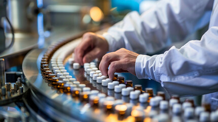 In the heart of the production process, a close-up view captures a man's skilled hands as he operates machinery at the assembly line, contributing to the production of high-quality