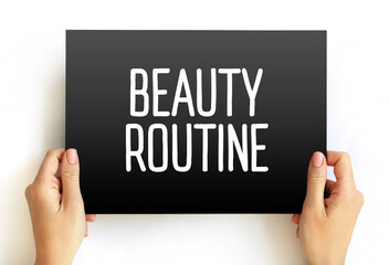 Beauty Routine text quote on card, concept background