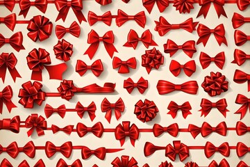 Big set of red gift bows with ribbons. Vector illustration Big set of red gift bows with ribbons. Decorative red bow with horizontal red ribbon isolated on white.