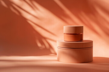 still life of plain peach cosmetic containers