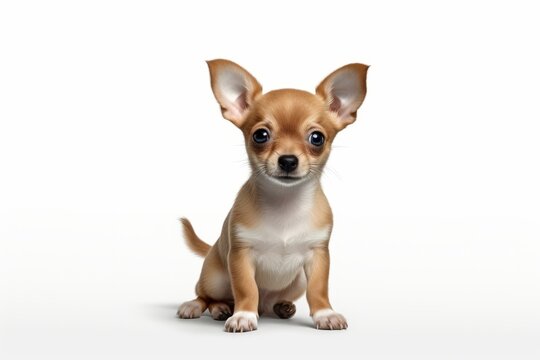 Studio shot of an adorable Chihuahua puppy standing on white background