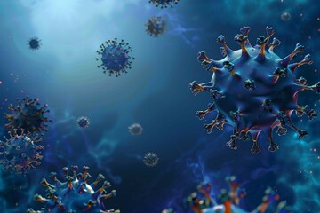 Fototapeta na wymiar view 3D rendering of COVID 19 virus cells, medical banner illustration