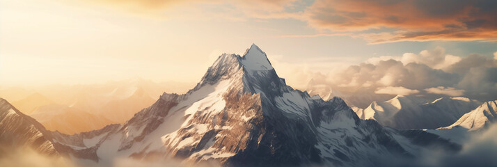 Majestic snowy mountain landscape. Inspiring view of a towering, snow-covered peak