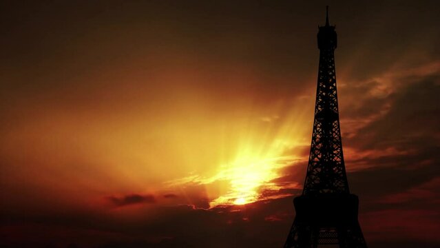 Eiffel Tower in Paris, France (against the background of the sunset, 4K, time lapse)   