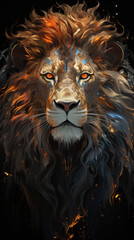 Lion for modern poster or tattoo.Electricity and fire