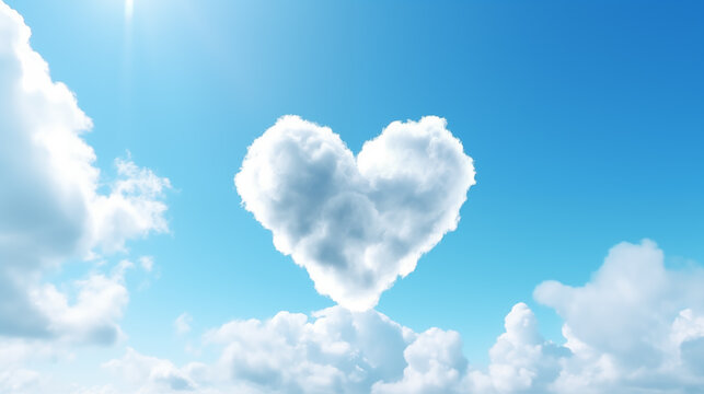 Picture of heart shaped clouds in blue sky
