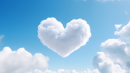 Naklejka na ściany i meble Picture of heart shaped clouds in blue sky 