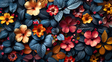 floral seamless pattern with flowers leaves butterflies luxury 3d illustration premium vintage...