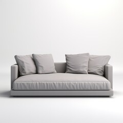 Fototapeta na wymiar Minimalist grey sofa with pillows on a white background