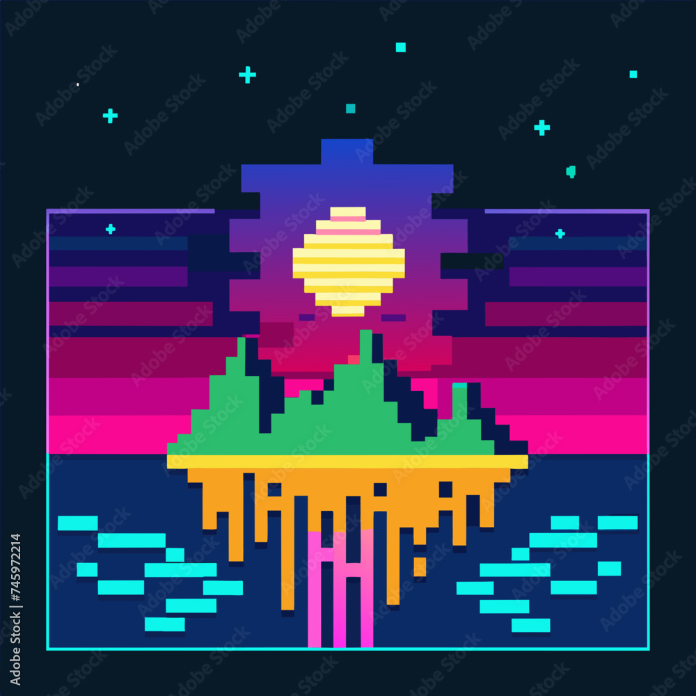 Poster digital glitch art with pixelated patterns. vektor illustation