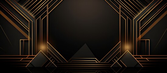 A sophisticated and opulent black and gold art deco background featuring intricate geometric patterns and luxurious gold lines. The design exudes elegance and style,