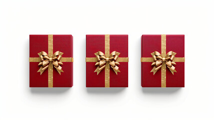 Red gift box wrapped around with golden ribbon on a white background
