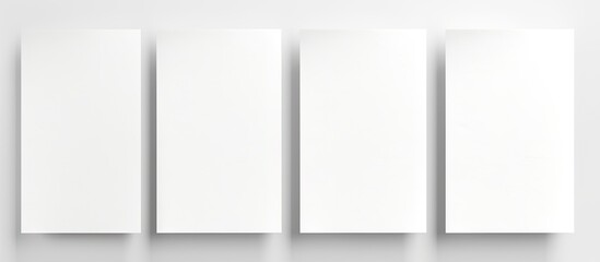 A white wall featuring four vertical panels made of blank white paper sheets set in isolation. The panels create a simple and minimalist aesthetic against the white background.