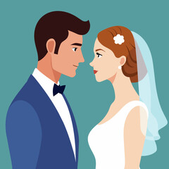 Obraz na płótnie Canvas A bride and groom gazing into each other's eyes. vektor illustation