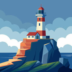 A lone lighthouse perched on a rocky cliff. vektor illustation