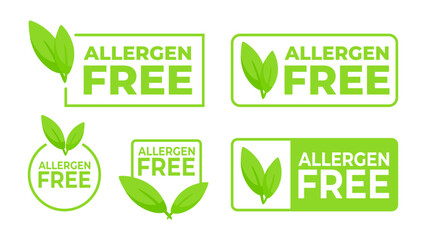 Green labels with Allergen Free and a leaf icon, ensuring the safety of products for consumers with allergies.
