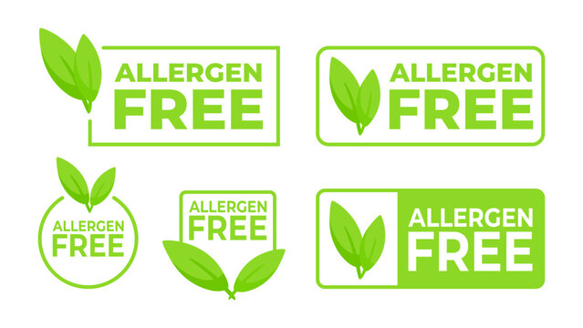 Green labels with Allergen Free and a leaf icon, ensuring the safety of products for consumers with allergies.