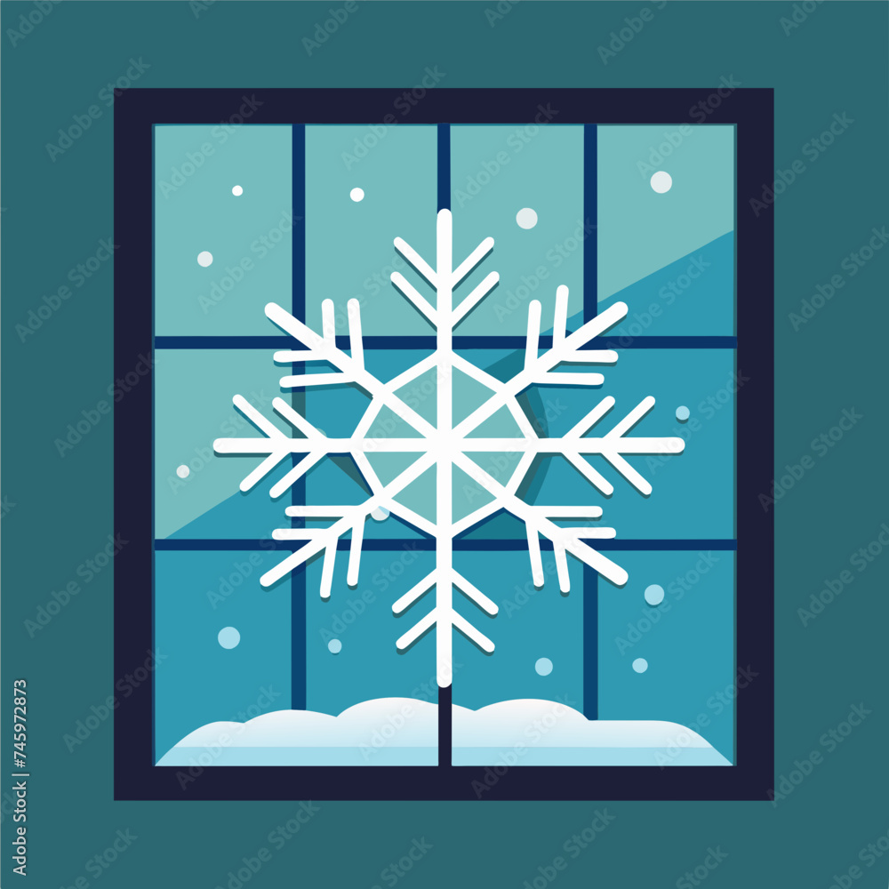 Poster a single snowflake landing softly on a windowpane. vektor illustation