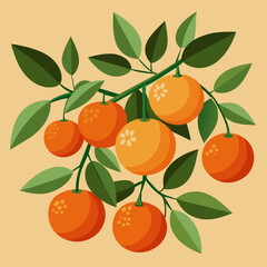 A cluster of ripe oranges hanging from a tree. vektor illustation