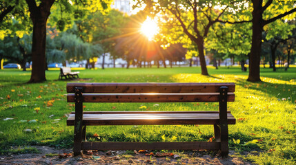 Peaceful Park Bench in Morning Light.
A lone park bench basks in the warm glow of morning sunlight.